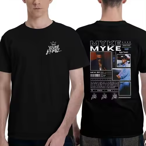 Camiseta de Manga Corta, 100% Algodón, Ropa Unisex para Hombres y Mujeres en 5 Tallas, Camiseta Negra CON DOBLE ESTAMPADOS, Cuello redondo. - 1