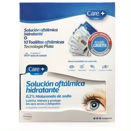 STADA CARE+ SOLUCION OFTALMICA HIDRATANTE 0.2% 10 ML + TOALLITAS PLATA REGALO 10 UND (CADUCIDAD 8/25) - 1