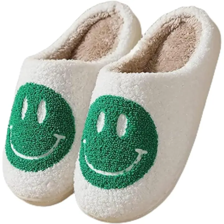 Comfy Smiley Face Cozy Plush Warm Slide on House Slipper with Memory Foam Home Slip-on Fur Slippers Cushioned Indoor Outdoor Clog Slipper for Women Men Girls Boys,B-38/39EU - 1