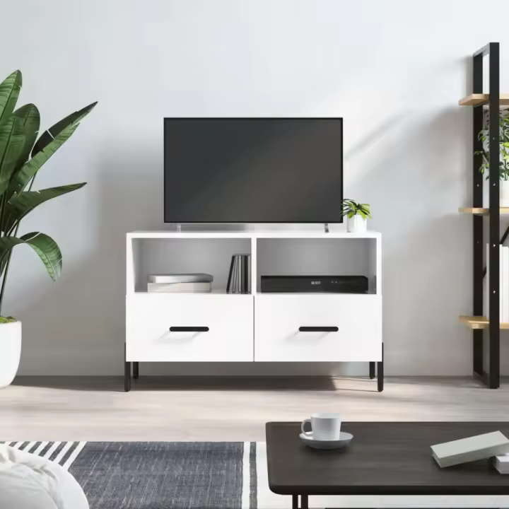 vidaXL Mueble de TV madera contrachapada blanco brillo 80x36x50 cm - 1