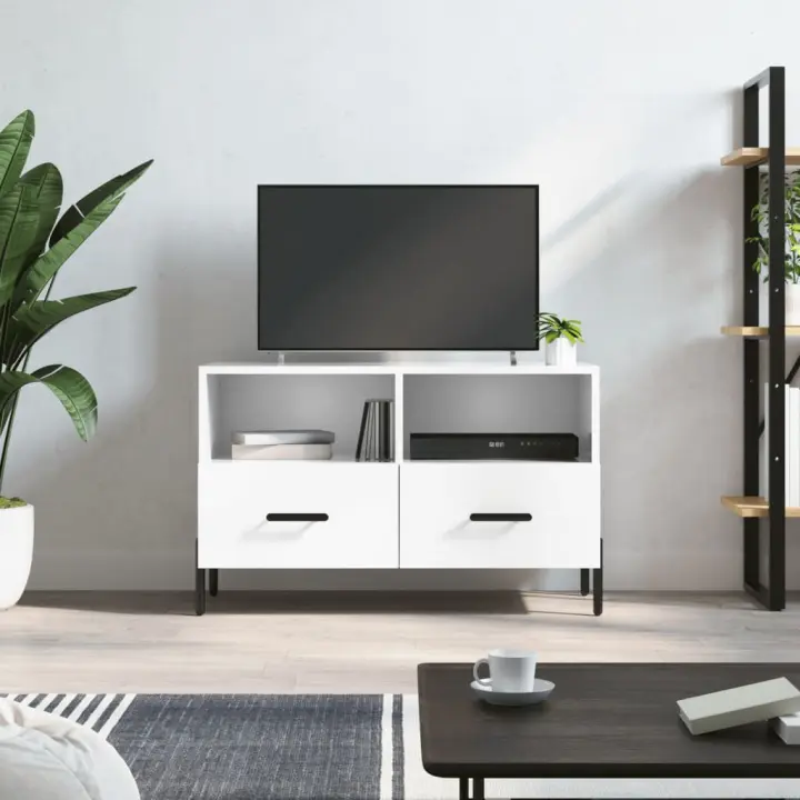 vidaXL Mueble de TV madera contrachapada blanco brillo 80x36x50 cm - 1