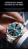 Reloj De Lujo Para Hombre Con Dial De Diamante Y Correa De Acero Inoxidable Reloj Deportivo Con Luz Nocturna Y 3Bar Estilo Negocios Color Azul Y Oro - details 1