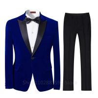 Traje De Veludo Para Hombre 2 Piezas Ajustado Con Chaqueta Y Pantalones Estilo Formal Para Bodas Y Fiestas Traje De Novio Con Parche De Cachemira - details 3