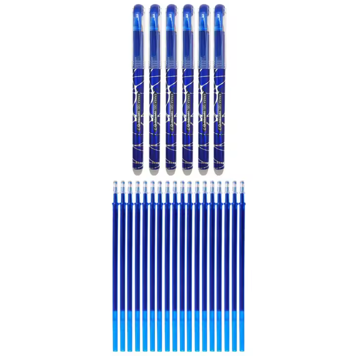 RHardware bolígrafos de tinta azul,6 bolígrafos borrable de 0,7mm y 18 recambio de gel de bolígrafos - 1