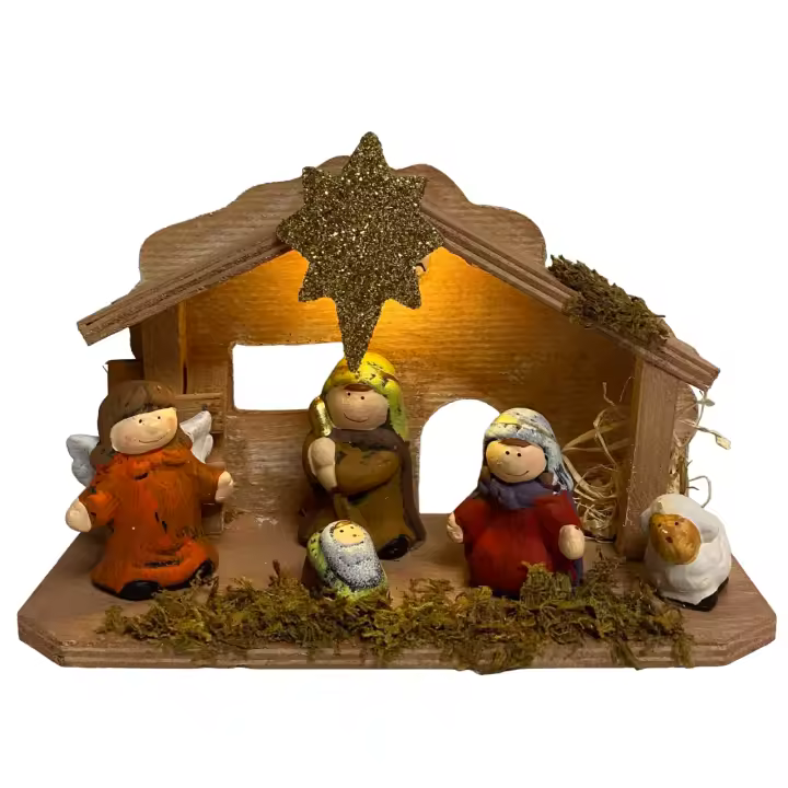 Gerimport - Portal Nacimiento Infantil Nature con 1 Luz de LED Pesebre Belen Figuras Decoracion Navidad 22x15 cm - 1