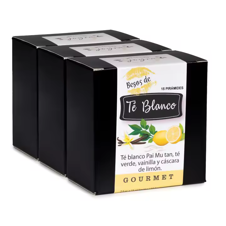ARTE SABOR Pack de 3 cajas de Té natural Blanco Pai Mutan, con té natural verde, vainilla y cáscara de limón, en 15 pirámides. 37,5 grs. 9x5x9,5 Cm. - 1