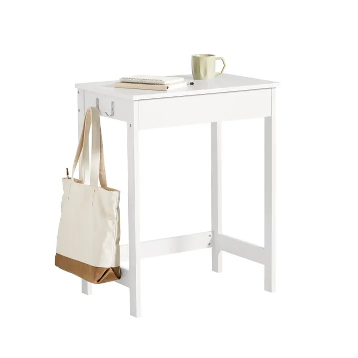 SoBuy FWT43-W,Escritorio con Un Cajón y 2 Percheros Mesa de Ordenador H76 cm Blanco ES - 1