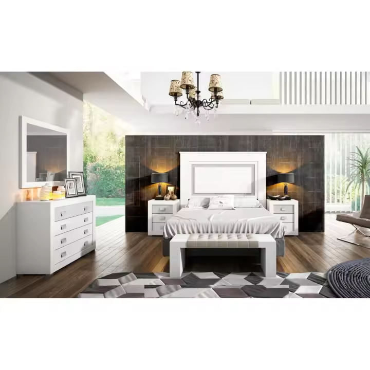 Dormitorio de matrimonio completo. SE ENTREGA MONTADO. Acabado blanco poro combinado con gris - 1