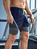 Shorts De Verano Para Hombre Transpirables Casual Con Cintura Elástica 2 En 1 Deporte Secado Rápido Running Doble Capa - details 9