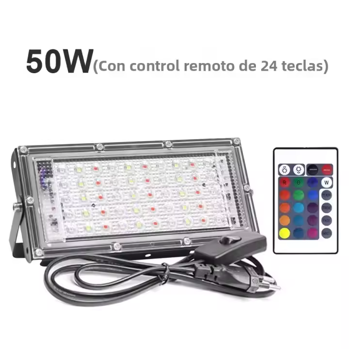 Lámpara De Inundación LED RGB 50W 100W 300W Con Control Remoto IP65 Impermeable Para Exteriores AC220V Con Enchufe UE - 1