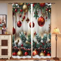 2 Piezas Cortinas De Navidad Con Hojas Verdes De Pino -30% Blackout Adecuadas Para Sala De Estar Dormitorio Cocina Decoración Del Hogar - details 5