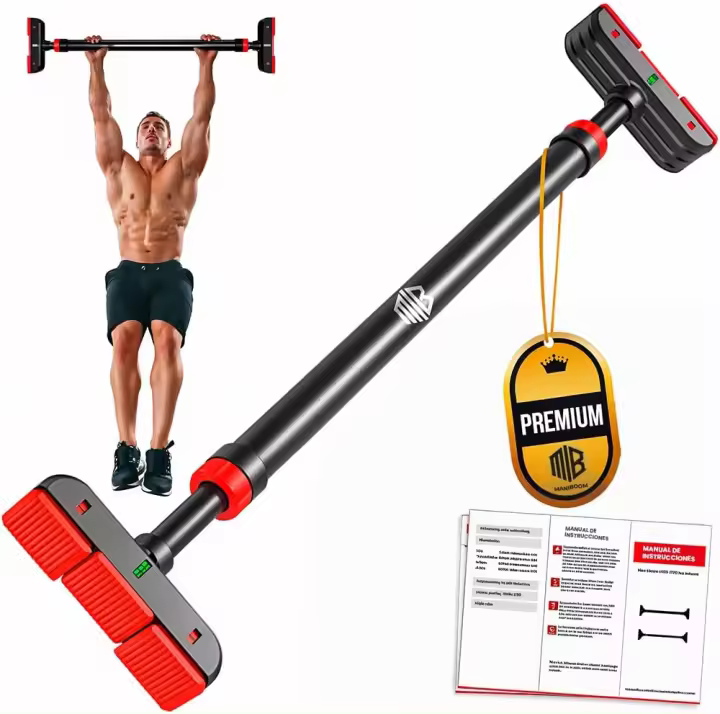 ManiBoom Barra Dominadas Puerta MULTIFUNCIONAL Sin Tornillos y PLEGABLE Carga 200kg - Pull Up Bar para Colgarse Ajuste PRECISO y Agarre Ergonomico- Barra Abdominales, Calistenia - 1