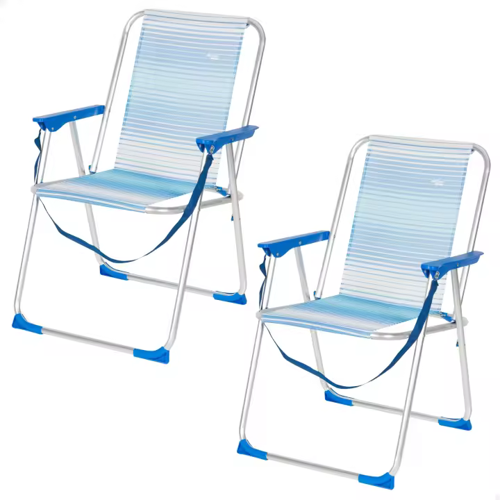 Aktive - Pack de 2 sillas de playa plegables, con respaldo reclinable, rayas azul y blanco, 44x45x76 cm, estructura aluminio, tejido textileno, topes antivuelco, asa de hombro transporte, soporta 110 kg, sillas para la playa - 1