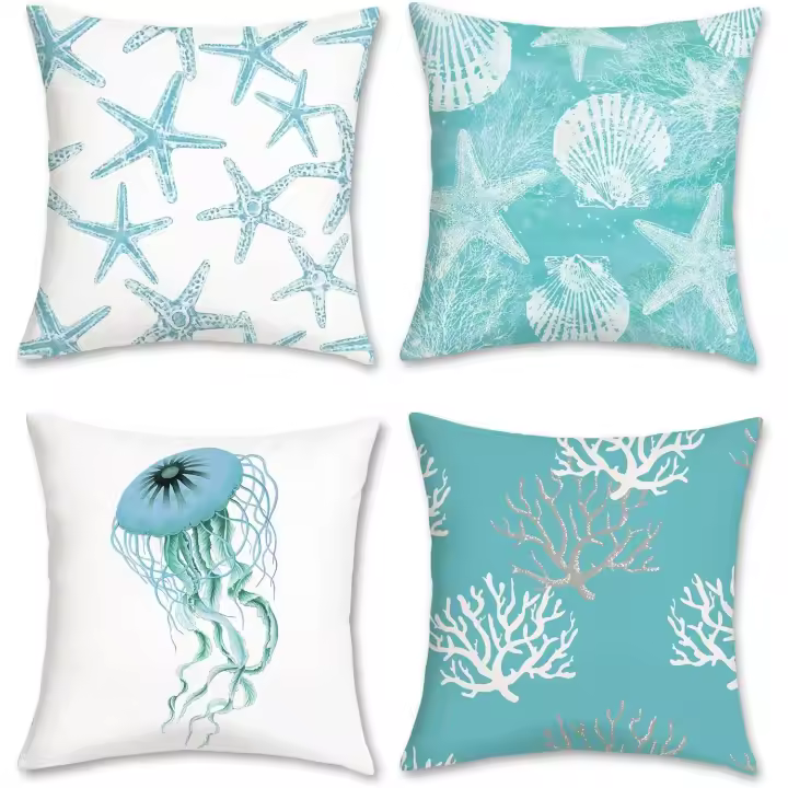 Funda de Coche 45x45cm Estrella de Mar Medusa Coral Terciopelo Suave - 1