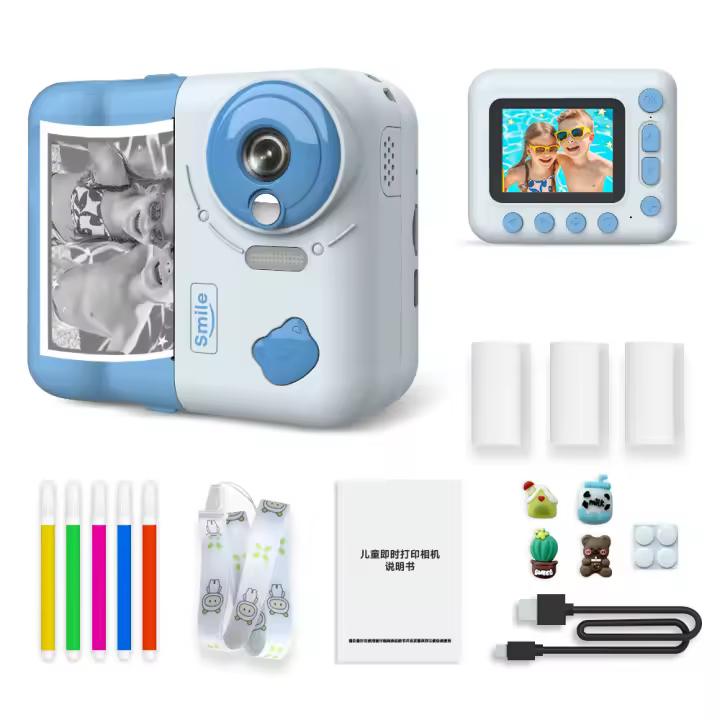 Cámara de impresión instantánea para niños 1080P Pantalla IPS de 2,4 pulgadas Zoom 10X with papel de impresión Térmica Bolígrafo de color Correa Para El Cuerpo Tarjeta TF de 32 GB Niños - 1