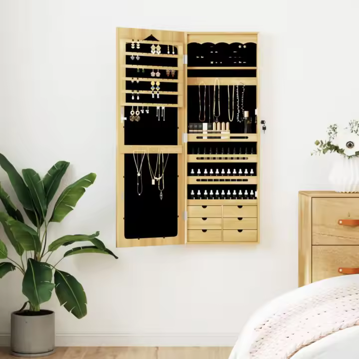 vidaXL Espejo con joyero de pared 37,5x10x106 cm - 1