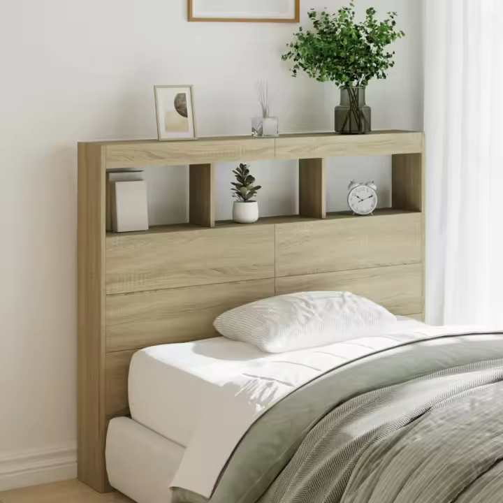 Cabecero de cama con LED roble Sonoma 120x17x102 cm - 1