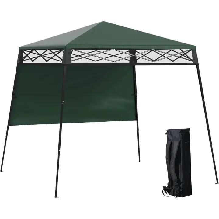Carpa Plegable 220x220x200 cm Cenador Plegable con 1 Pared Lateral Bolsa de Transporte Impermeable y Protección UV50+ para Jardín Patio Verde - 1