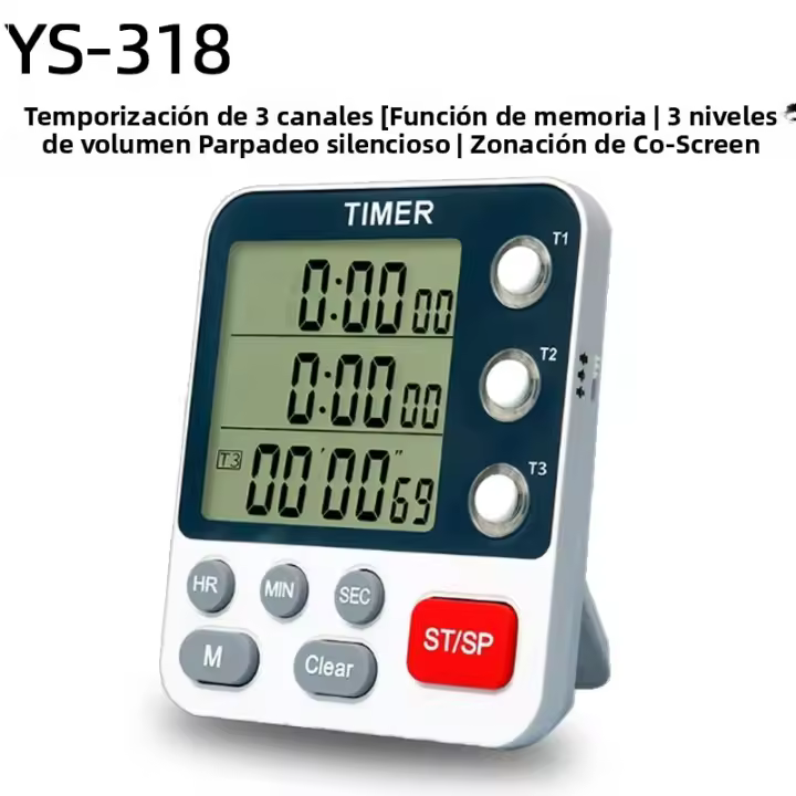  Temporizador De Cocina Digital 3 Canales Cuenta Regresiva/contando Hacia Adelante Alarma De Volumen Con Pantalla Lcd Temporizador De Estudio Silencioso Y Flash - 1