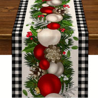 Corredor De Mesa De Navidad En Lino Negro Y Blanco Con Cuadros De Buffalo Feliz Navidad Decoración De Invierno Para La Casa - details 3
