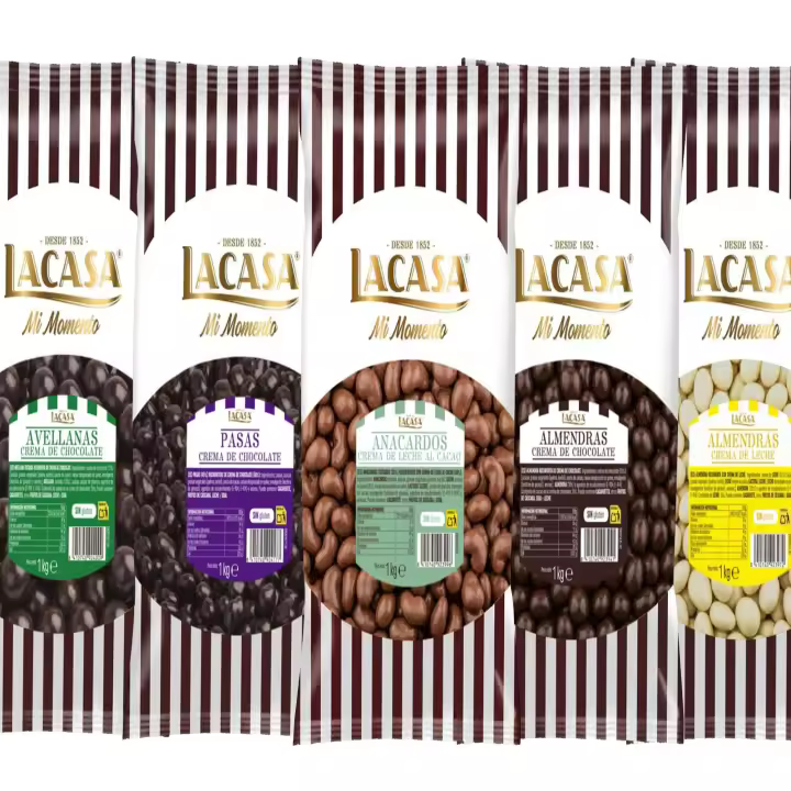 Lacasa pack 5kg deliciosas bolas de frutos secos con chocolate: Pasas de Corinto Negro,Almendra Negro,Almendra Blanco,Anacardo leche,Avellana Negro - 1