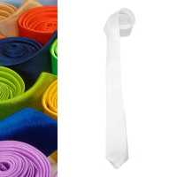 Ociodual Corbata estrecha de poliester unisex para eventos color Blanco textura fina - details 3