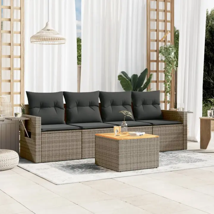 vidaXL Juego de sofás jardín con cojines 5 pzas ratán sintético gris - 1