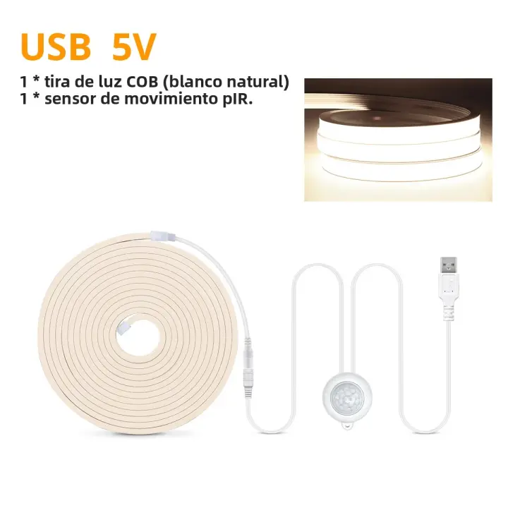 Tira De LED COB Super Brillante Con Sensor De Movimiento PIR Luz Neón Automática ON/OFF 320leds/m Impermeable Para Decoración De Cocina, Escaleras, Armario - 1