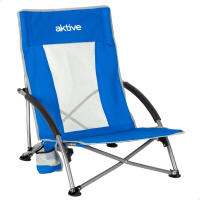 Aktive - Pack 2 sillas plegables, asiento bajo, 50x51x67 cm, estructura de acero, tejido poliéster con malla, reposabrazos acolchados, bolsillo lateral, máx. 110 kg, sillas de playa, accesorios de verano - details 0
