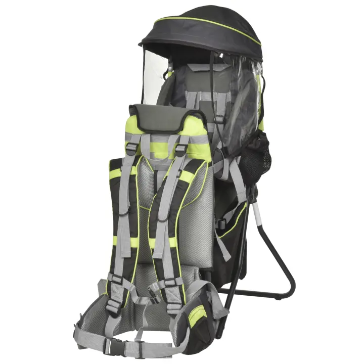 HOMCOM Mochila Portabebés Plegable Portador de Bebé Ergonómica con Techo Impermeable Base de Soporte y Múltiples Bolsillos para 6-36 Meses Carga 15 kg 38x77x87,5 cm - 1