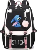 Mochila Escolar Stitch Negra con Detalles Rosas 45x30x19 cm – Mochila Grande para Niñas, Niños, Mujeres y Hombres, Resistente y Cómoda, Puerto USB y Salida de Auriculares, Ideal para Viaje y Universidad - details 9