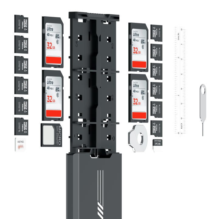 Estuche De Memoria JJC Con 18 Slots Diseño De Apertura Pop-up Para 4 SD +12 Micro SD/TF +2 SIM Nano / NM Con Clip De Cinturón