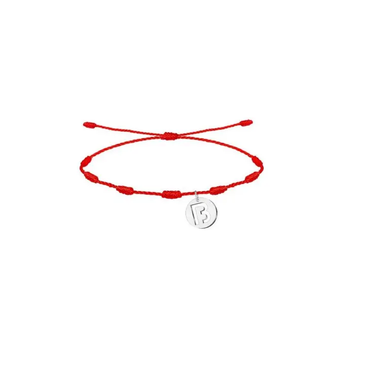 Cotigo Pulsera roja de 7 nudos hecho a mano con colgante de letras Iniciales de acero plateado , pulsera de nombre - 1