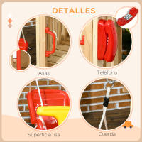 Outsunny Juego de Tobogán y Columpio para Niños de 18-48 Meses 4 en 1 Parque Infantil de Madera con Columpio Tobogán Volante Bocina Teléfono para Patio Césped 170x200x118 cm Rojo y Natural - details 6
