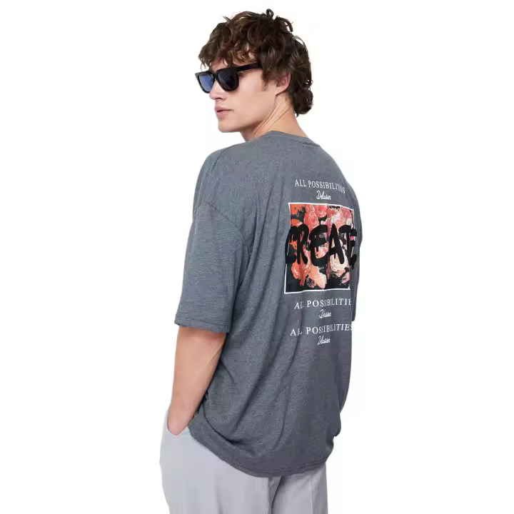Trendyol White Oversize Printed Short Sleeve T-Shirt Tmnss21Ts0878 - 1