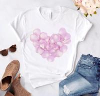 Camiseta Mujer Estampado De Corazón Y Flor Casual Cuello Redondo Manga Corta Blanca Impresión De Amor Talla Regular Algodón Modal Elastano - details 3