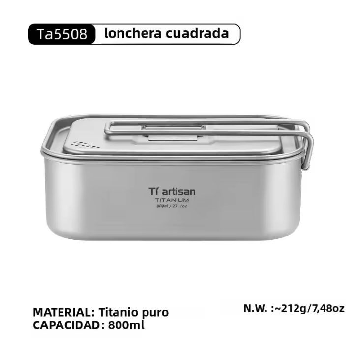 Tiartisan Caja De Almuerzo De Titanio 800ML Para Exteriores Y Camping Portátil Plegable Con Mango Contenedor De Alimentos Resistente Al Agua - 1