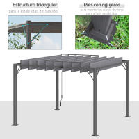 Outsunny Pérgola Cenador de Jardín Gazebo con Diseño de Lamas Superior Giratorio hasta 135° Marco de Aluminio y Protección UV 50+ Pabellón para Patio Terraza Balcón Gris - details 5