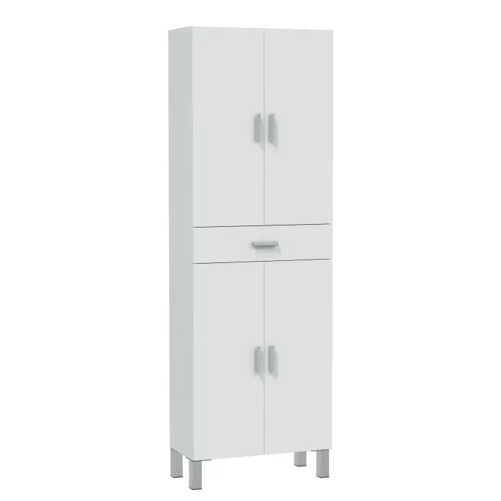 Meimon Armario para el baño, mueble almacenamiento, toallero, Columna de Baño Aruba 2.0, acabado en Blanco Brillo, este mueble ofrece una amplia capacidad con sus 4 puertas y 1 cajón, ideal para mantener el espacio organizado y funcional - 1