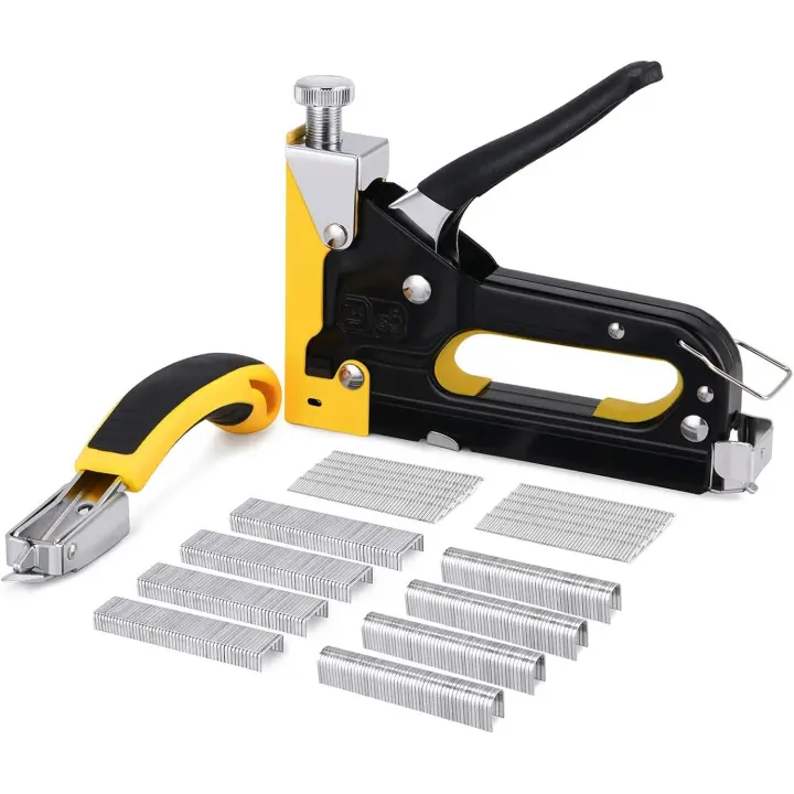 3 in 1 Heavy Duty Stapler with 3000 Staples and Staple Remover, Manual Steel Stapler for Upholstery, Fastening Materials, Decor, Carpentry, Furniture - 1