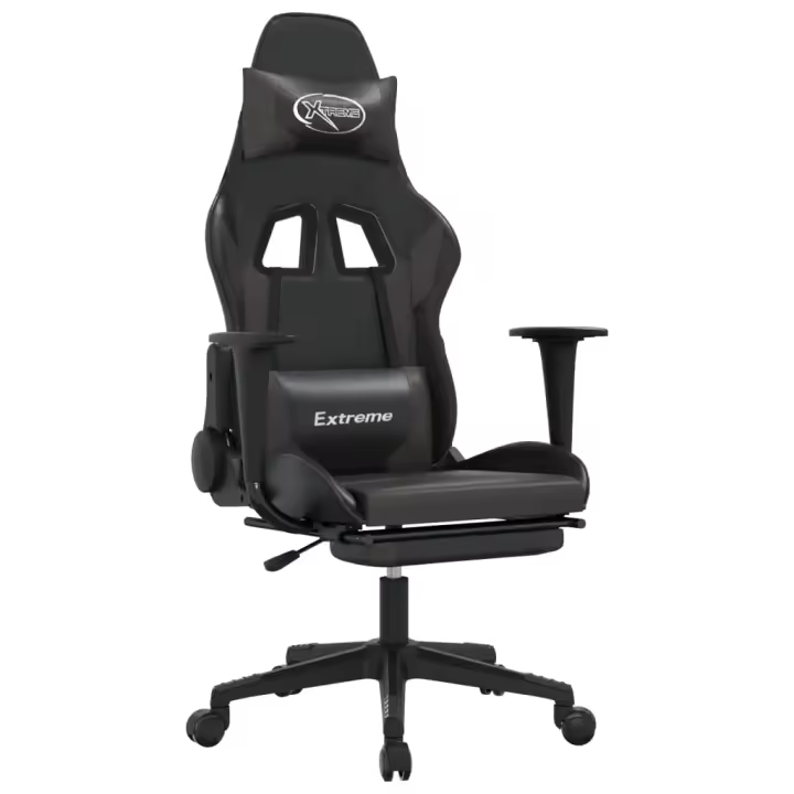 Silla Gaming Con reposapiés Acero sintético Negro Gris - 1