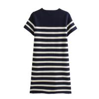 Nuevo Vestido Corto De Mujer Estilo Europeo Y Americano Moda Temperamento Ajustado Rayado Tejido Elegante Para Trabajo Y Compras - details 2