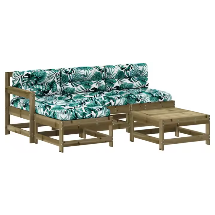 vidaXL Juego de muebles jardín 5 pzas y cojines madera pino impregnada - 1