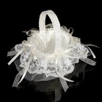 Cesta De Flores Para Niña De Boda Rustica Con Manija De Perla Y Lazo Para Ceremonia Vintage Prop De Boda - details 0