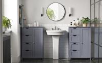 VASAGLE Armario de Baño, Mueble de Baño Estrecho, Cómoda de Baño, Cajonera con 4 Cajones, Armario con Puerta, Estante Ajustable, 30 x 55 x 82 cm, Blanco/Gris Oscuro/Gris Paloma - details 1