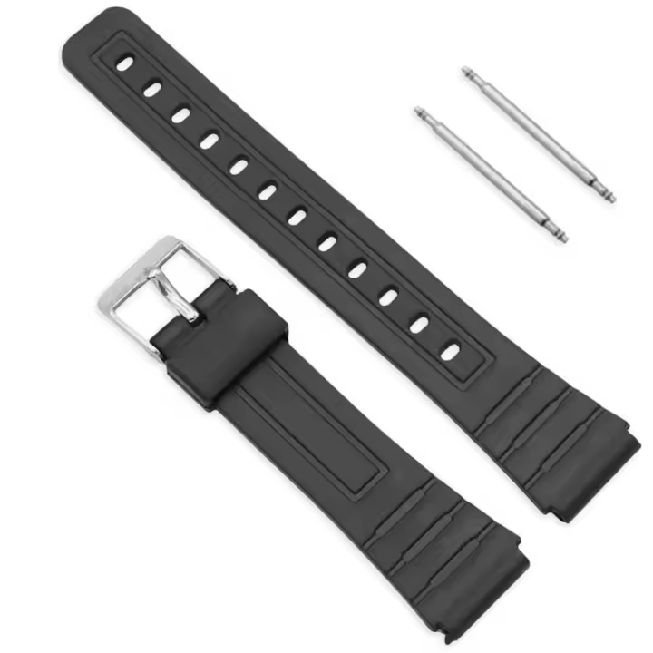 Ociodual Repuesto Correa de Silicona Pasadores Metal Compatible con Reloj Casio F91W F-91W Negro Recambio Resina Resortes - 1