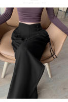 Pantalones Anchos De Pierna Para Mujer Cintura Alta Botones Elegante Minimalista Primavera Verano Sueltos Rectos De Poliéster - details 11