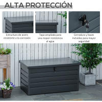 Outsunny Arcón Exterior Capacidad 311L Baúl de Almacenaje de Acero con Cerradura Llave Pistones Neumáticos para Jardín Terraza Patio 120x62x62 cm Gris Oscuro - details 5