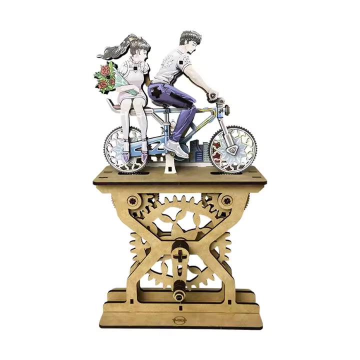 DAM. Maqueta de Madera 3D, con movimiento mecánico diseño de Amantes de la bicicleta en color - Pareja. 109 piezas. 16x6x28cm. - 1