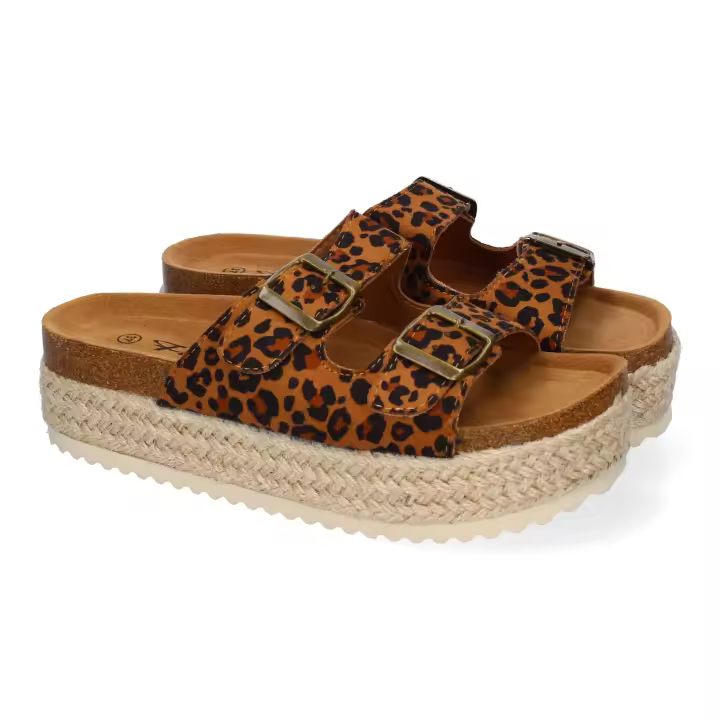 PuntoSalao Sandalias planas de plataforma para mujer comodas leopardo M-189 - 1